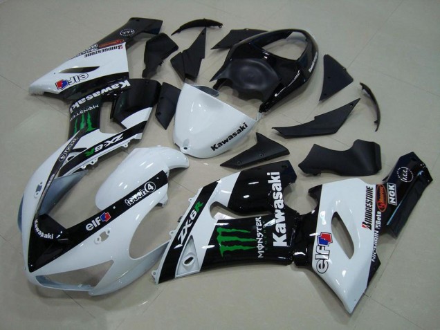 Buy 2005-2006 White Monster Kawasaki ZX6R Motor Bike Fairings UK