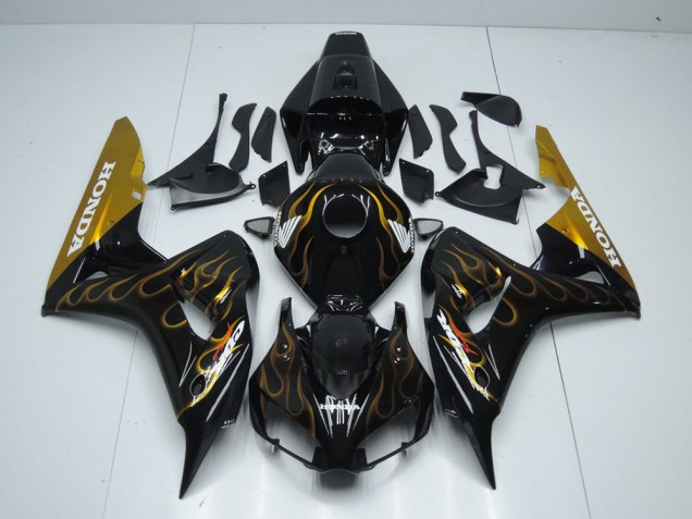 Buy 2006-2007 Black Gold Flame Honda CBR1000RR Motor Bike Fairings UK