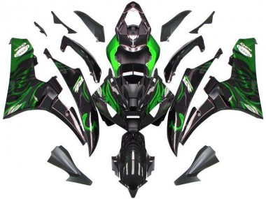 Buy 2006-2007 Black Green Flame Yamaha YZF R6 Bike Fairing Kit UK