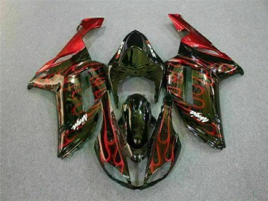 Buy 2007-2008 Black Red Flame Kawasaki ZX6R Motor Bike Fairings UK