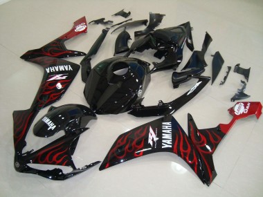 Buy 2007-2008 Glossy Black Flame Yamaha YZF R1 Motorcycle Fairings Kits UK