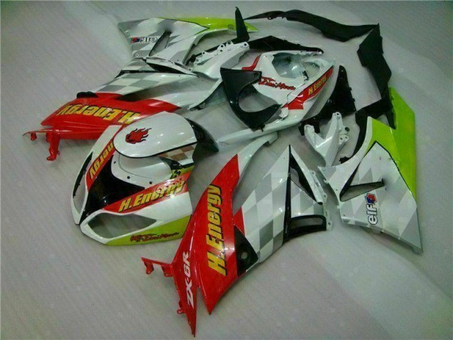 Buy 2009-2012 White Red H. Energy Kawasaki ZX6R Motorcycle Fairings Kit UK