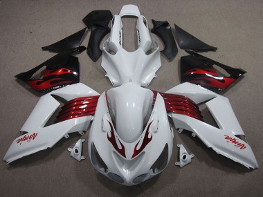 Buy 2006-2011 White Red Ninja Kawasaki ZX14R ZZR1400 Motorcycle Fairings Kits UK