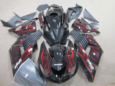 Buy 2006-2011 Black Red Flame Ninja Kawasaki ZX14R ZZR1400 Motorcyle Fairings UK