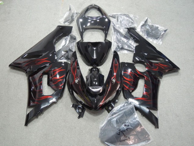 Buy 2005-2006 Black Red Flame Kawasaki ZX6R Moto Fairings UK