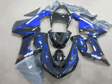 Buy 2005-2006 Black Blue Flame Ninja 636 Kawasaki ZX6R Motorcycle Fairings Kits UK