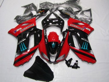 Buy 2007-2008 Red Black Monster Kawasaki ZX6R Motorbike Fairing Kits UK