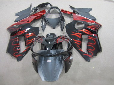 Buy 2007-2008 Black Red Flame Kawasaki ZX6R Replacement Fairings UK