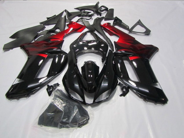 Buy 2007-2008 Black Red Kawasaki ZX6R Motorcycle Fairings Kit UK