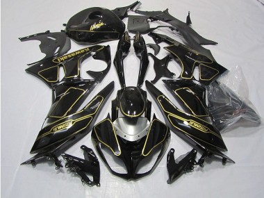 Buy 2009-2012 Black Gold Kawasaki ZX6R Motorcycle Fairings Kit UK