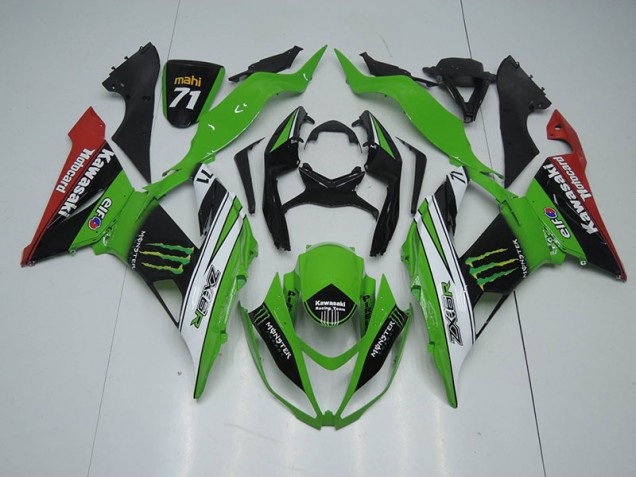 Buy 2013-2018 Black Green White Monster Kawasaki ZX6R Bike Fairings UK